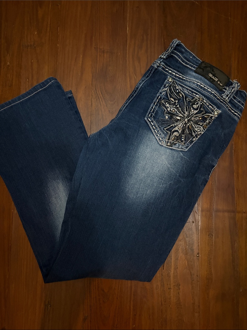 Grace in LA Dark Blue Embellished Pocket Jeans